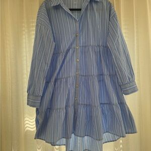 Pomander Place Blue Striped High Low Dress
